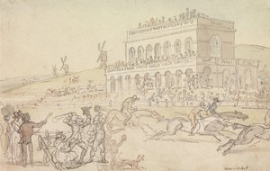 Doctor Syntax elveszíti a pénzét a yorki lóversenypályán alkotó: Thomas Rowlandson