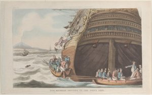 Don Michele felszáll a hajó oldalára, Nápolyból és a Campagna Felice-ből: egy...-ben, 1815. június 1-jén. alkotó: Thomas Rowlandson