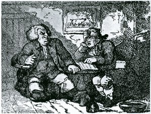 Dr. Johnson és James Boswell másnaposságból lábadoznak a városban töltött éjszaka után alkotó: Thomas Rowlandson