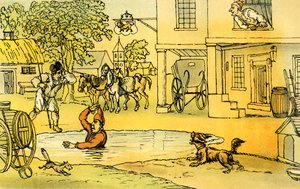 "Dr. Syntax szórakozott Pat-el a tóban" alkotó: Thomas Rowlandson