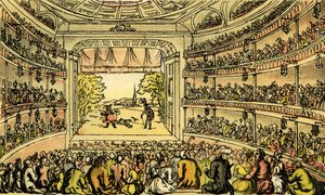 "Dr. Syntax a Covent Garden Színházban" alkotó: Thomas Rowlandson