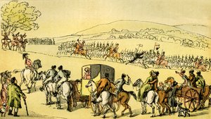 "Dr. Syntax at a review" alkotó: Thomas Rowlandson