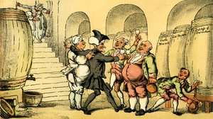 "Dr. Syntax a pincéből szabadítva" alkotó: Thomas Rowlandson
