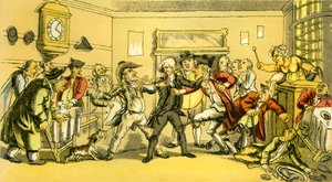 "Dr. Syntax jelen van egy kávéházi veszekedésben" alkotó: Thomas Rowlandson