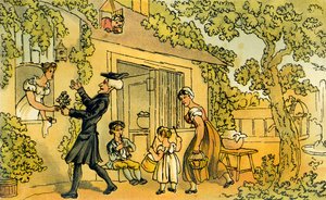 "Dr Syntax virágajánlatot mutat be" alkotó: Thomas Rowlandson