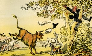 "Dr. szintaxist egy bika üldöz" alkotó: Thomas Rowlandson