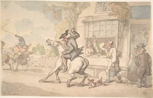 Dr. Syntax és a makacs ló egy fogadó előtt alkotó: Thomas Rowlandson