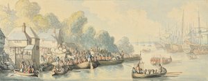 Hajóba lépés Southamptonban június 20-án Lord Howe akciója után - B változat, 1794 körül (wc tollal és tintával grafitra, vattapapírra) alkotó: Thomas Rowlandson