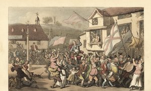 Angol úriembert vittek egy szedánszékben a választásokon alkotó: Thomas Rowlandson