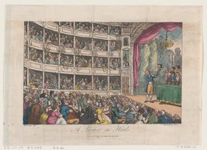 Frontispiece, George Alexander Stevens előadása a fejekről, 1808. április, 1808. április. alkotó: Thomas Rowlandson