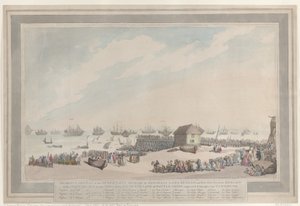 A holland haditengerészet dicsőséges veresége, 1797. október 10., Lord Duncan és Sir Richard Onslow admirálisok vezetésével, a helyszínen készített ábrázolással a hat elfogott és Yarmouthba vontatott holland sorhajóról alkotó: Thomas Rowlandson