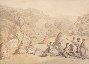 Kukoricatáblán pihenő kombájnok alkotó: Thomas Rowlandson