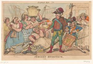 Orléans hercege a halasszonyok között, 1789 Sergent Recruiter (cím az objektumon) alkotó: Thomas Rowlandson