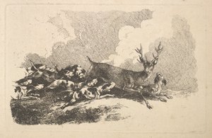 Szarvasra vadászó kopók, 1784-88. alkotó: Thomas Rowlandson
