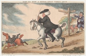 Hogyan lovagoljunk három lábon, 1808. június 11., 1808. június 11. alkotó: Thomas Rowlandson