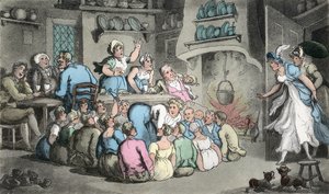 Hunting the Slipper, Illusztráció Oliver Goldsmith „The Vicar of Wakefield” című művéből, pub. Ackermann, 1817 (kézzel színezett metszet) alkotó: Thomas Rowlandson