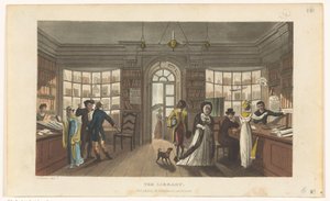 Egy kölcsönkönyvtár belső tere alkotó: Thomas Rowlandson