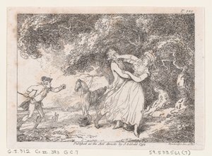 Joseph siet, hogy megmentse Fannyt a küszöbön álló veszélytől, Joseph Andrew kalandjaiból..., 1792. alkotó: Thomas Rowlandson