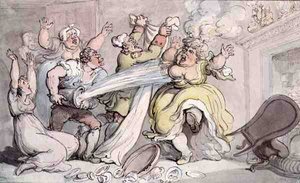 Hölgy parókájával a tűzön (toll és tinta és akvarell papíron) alkotó: Thomas Rowlandson