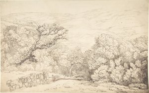 Tájkép ökrökkel és kivágott fával alkotó: Thomas Rowlandson