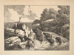 Táj két halász sziklákra mászva egy vízesés mellett, 1784-88. alkotó: Thomas Rowlandson