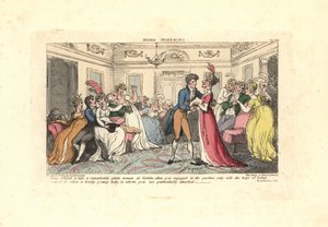 Férfi kénytelen megcsókolni egy csúnya nőt egy táncos mulatságon. alkotó: Thomas Rowlandson