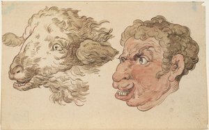 Emberi fej és birkafej alkotó: Thomas Rowlandson