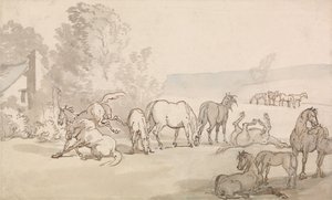 Kancák és csikók a mezőn alkotó: Thomas Rowlandson