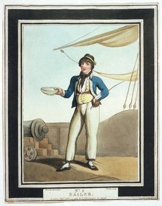 Horatio Nelson (1758-1805) idején a tengerészeket különböző munkakörökbe osztották be képességeiknek megfelelően, egyesek a szárnyon lévő árbocokon dolgoztak, mások a felső fedélzeten, a horgonyért feleltek, megint mások a tüzércsapat tagjai voltak. alkotó: Thomas Rowlandson