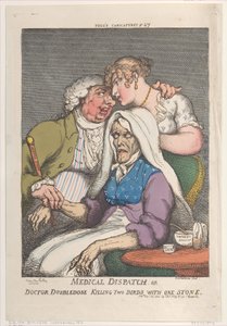 Orvosi küldetés vagy Doktor Doubledose Két madarat egy kővel öl meg, Novem..., 1810. november 20. alkotó: Thomas Rowlandson