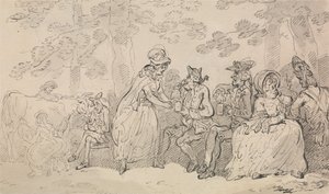 Tejszolgáló lányok és urak a St. James’s Parkban alkotó: Thomas Rowlandson