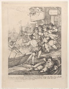 London nyomorúsága: Belépés London bármely hídjára vagy a hágóba..., 1807. július 14. alkotó: Thomas Rowlandson