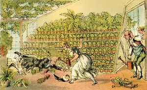 "Szerencsétlenség a Tulipáncsarnokban" alkotó: Thomas Rowlandson