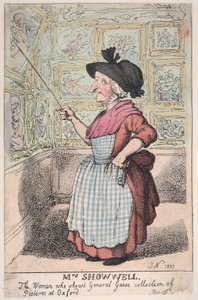 Mrs. Showell, a nő, aki bemutatja Guise tábornok képgyűjteményét az O...-ban, 1807. február 26-án. alkotó: Thomas Rowlandson