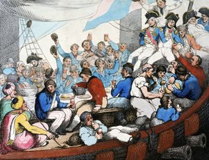 Napóleoni háborúk, egyiptomi hadjárat (expedíció) (1798-1801): Horatio Nelson admirális (1758-1805) csapatával ünnepli a nílusi csatában (aboukiri csata) aratott dicsőséges győzelmét (1798. augusztus), hajója fedélzetén. alkotó: Thomas Rowlandson
