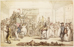 Napóleon edzőjét a divatos London nézi, az "An Historical Account of the Campaign in the Netherlands, 1815" c., 1817 alkotó: Thomas Rowlandson