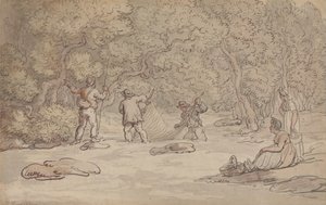 Egy lazacmedence hálóval való körülkerítése alkotó: Thomas Rowlandson