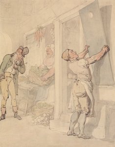 A zöldséges boltja előtt alkotó: Thomas Rowlandson