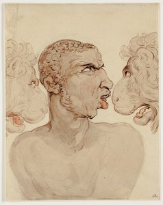 Fiziognómiai tanulmány egy ember fejéről és két oroszlánról alkotó: Thomas Rowlandson