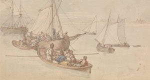 Kikötői hajók egy torkolatban alkotó: Thomas Rowlandson