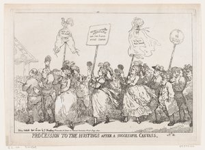 Felvonulás Hustingsba egy sikeres vászon után, 1784. április 30., 1784. április 30. alkotó: Thomas Rowlandson