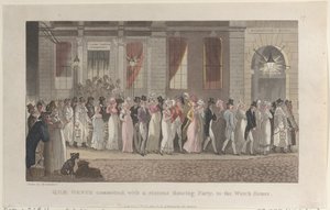 A Quae Genus 1821. november 1-jétől, egy lázadó táncpartival az Őrházba került. alkotó: Thomas Rowlandson