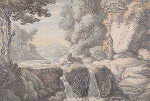 Folyóparti táj vízeséssel alkotó: Thomas Rowlandson