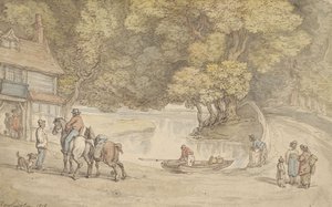 Vidéki tájkép folyóval és híddal alkotó: Thomas Rowlandson