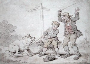 Rozsdás szalonna (Disznófejűség és meggyőzés) (tus és akvarell, papír) alkotó: Thomas Rowlandson