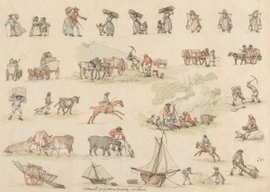 Tizenhat darabos készlet: alakok és tájak körvonalai alkotó: Thomas Rowlandson
