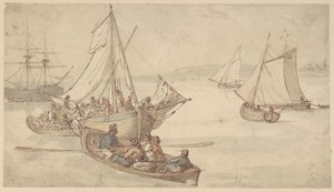 Hajók és tengerészek alkotó: Thomas Rowlandson