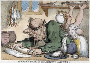 Beteg ember ételt készít – Rowlandson rajzfilmje alkotó: Thomas Rowlandson