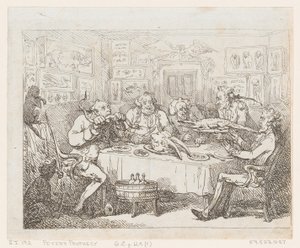 Sir Joseph Banks aligátort készül enni „The Fish Supper”, 1788 vagy később, 1788 vagy később. alkotó: Thomas Rowlandson