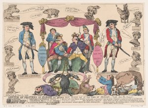Vázlat az európai politikáról, a porosz király születésnapja, 1786. február 10., 1786. február 10. alkotó: Thomas Rowlandson
